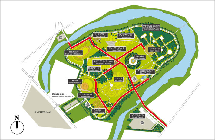 モエレ沼公園中央監視装置ほか電気設備改修工事にともなう園内利用規制マップ